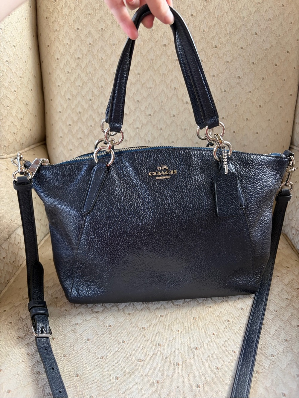 Coach Kelsey Small Blue Pebble Leather With Silver Hardware